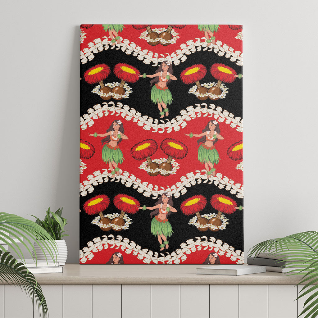 Uliuli Hawaii Makahiki Canvas Wall Art Hawaiian Puakenikeni Lei Hula Girl Red Version LT14 - Polynesian Pride