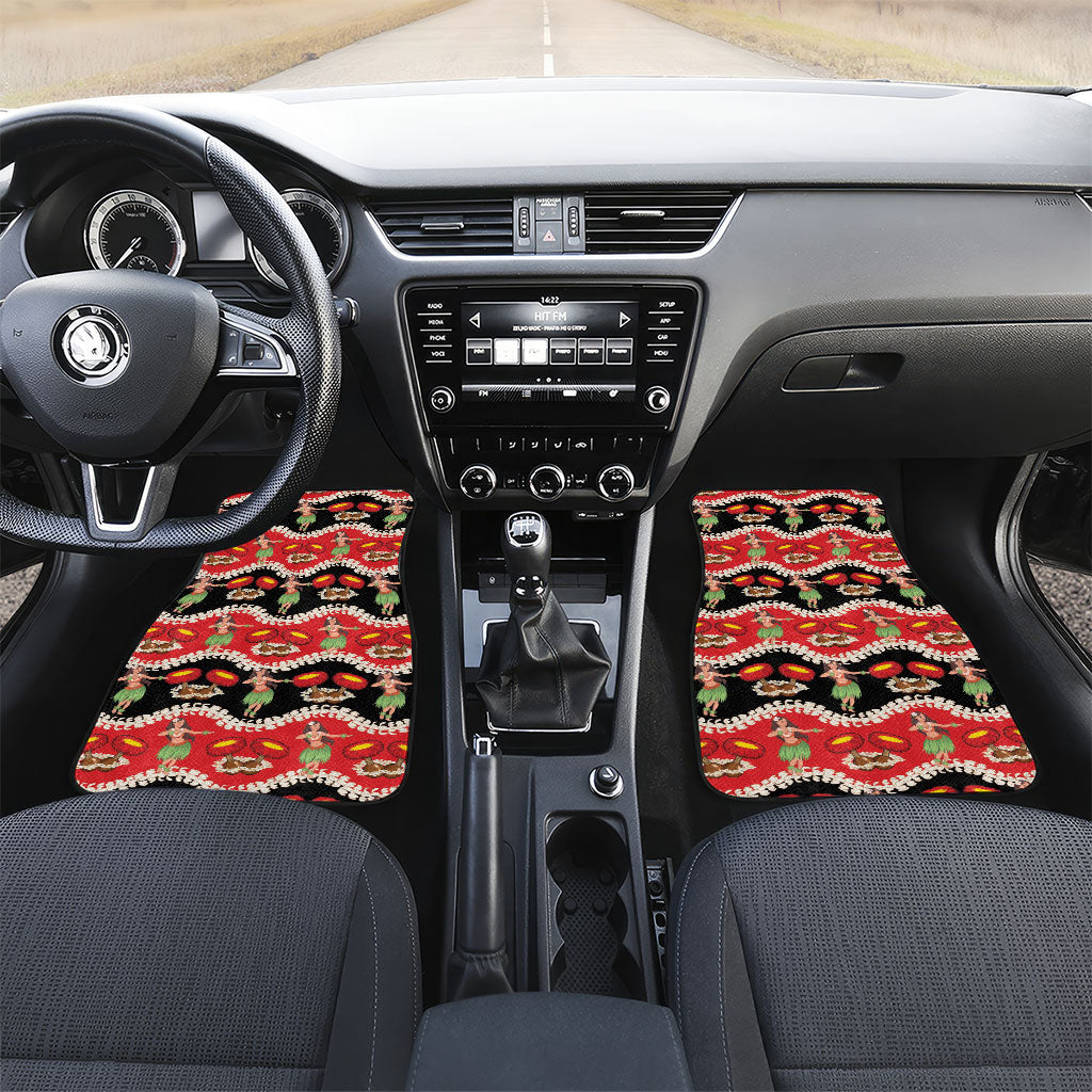 Uliuli Hawaii Makahiki Car Mats Hawaiian Puakenikeni Lei Hula Girl Red Version LT14 Set 2pcs - Front Red - Polynesian Pride