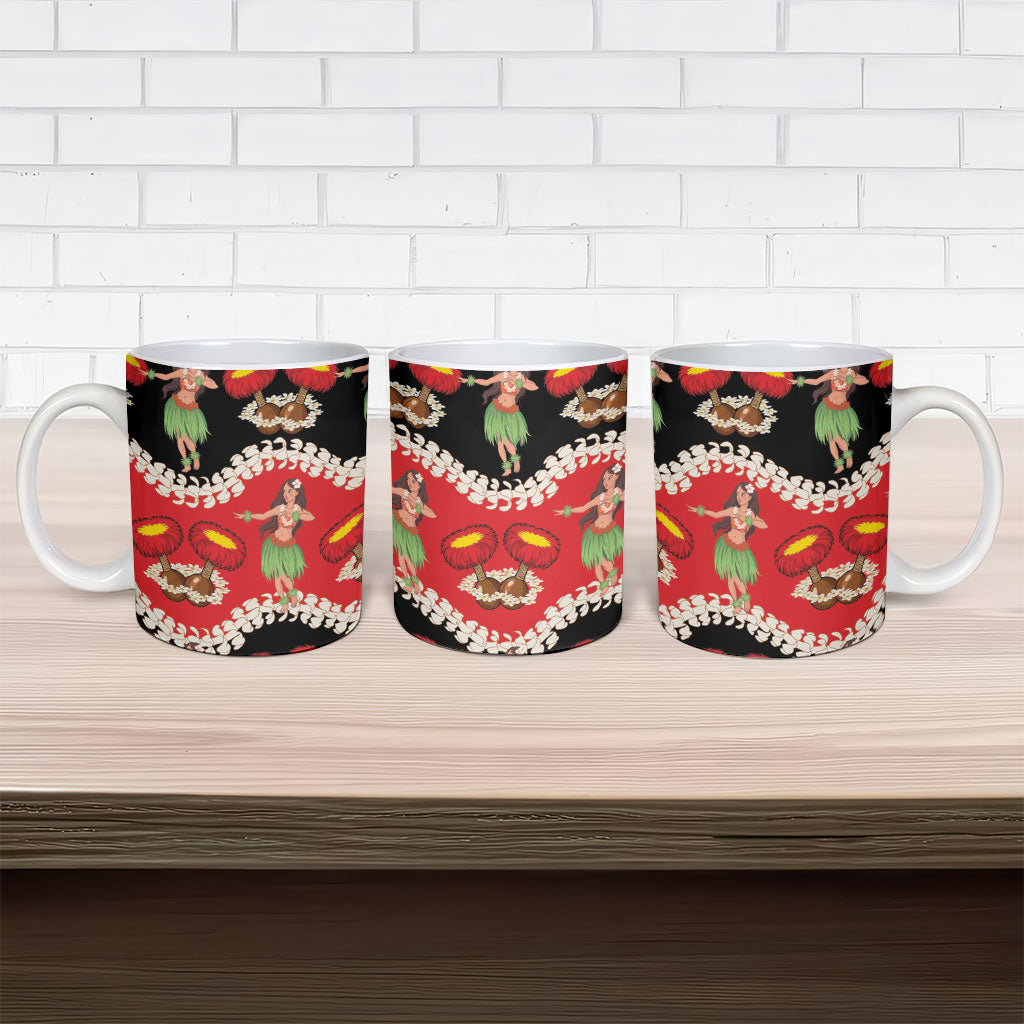 Uliuli Hawaii Makahiki Ceramic Mug Hawaiian Puakenikeni Lei Hula Girl Red Version LT14 - Polynesian Pride