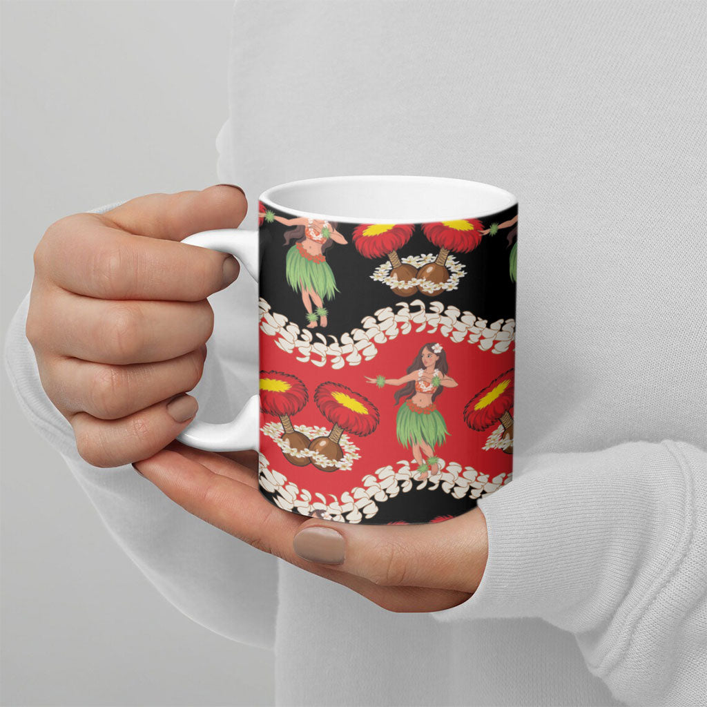 Uliuli Hawaii Makahiki Ceramic Mug Hawaiian Puakenikeni Lei Hula Girl Red Version LT14 - Polynesian Pride