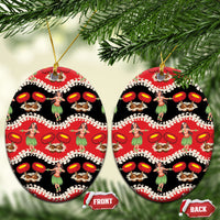 Uliuli Hawaii Makahiki Ceramic Ornament Hawaiian Puakenikeni Lei Hula Girl Red Version LT14 Oval Red - Polynesian Pride
