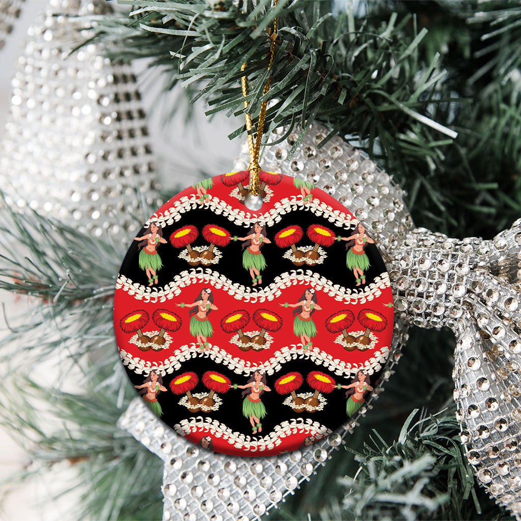 Uliuli Hawaii Makahiki Ceramic Ornament Hawaiian Puakenikeni Lei Hula Girl Red Version LT14 - Polynesian Pride