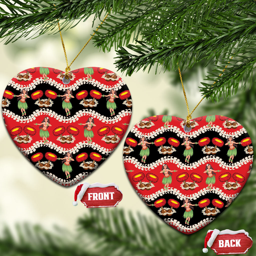 Uliuli Hawaii Makahiki Ceramic Ornament Hawaiian Puakenikeni Lei Hula Girl Red Version LT14 Heart Red - Polynesian Pride
