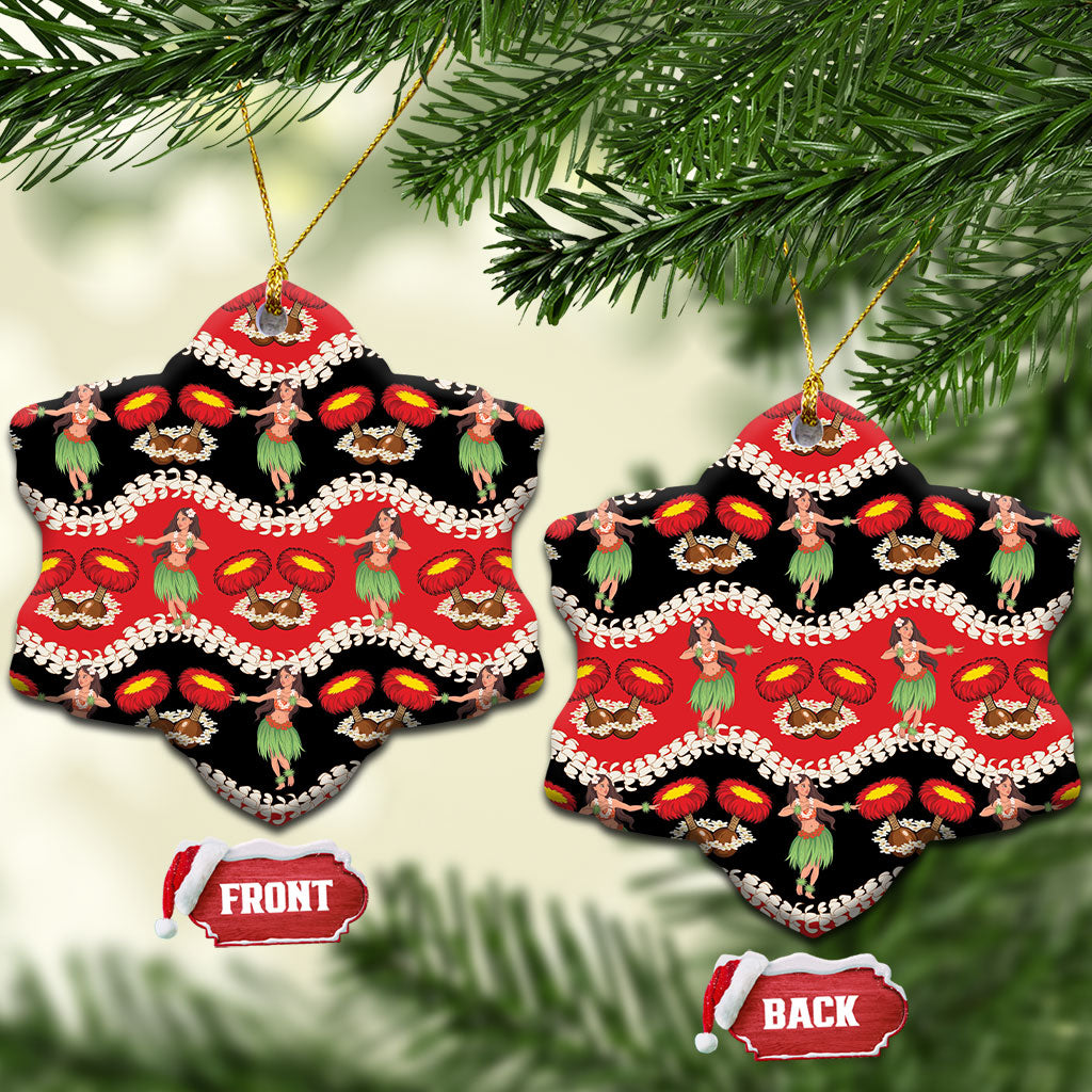 Uliuli Hawaii Makahiki Ceramic Ornament Hawaiian Puakenikeni Lei Hula Girl Red Version LT14 Snow Flake Red - Polynesian Pride