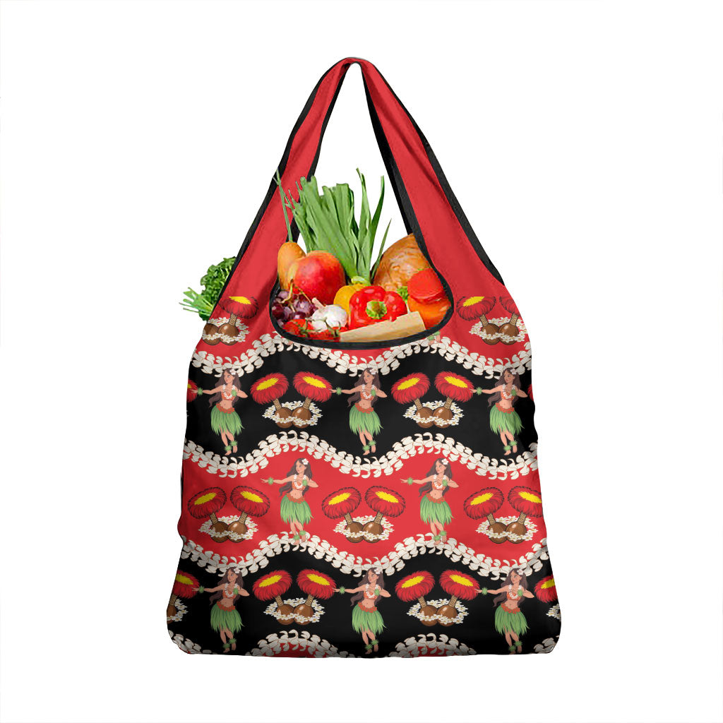 Uliuli Hawaii Makahiki Grocery Bag Hawaiian Puakenikeni Lei Hula Girl Red Version LT14 1-pack One Size Red - Polynesian Pride
