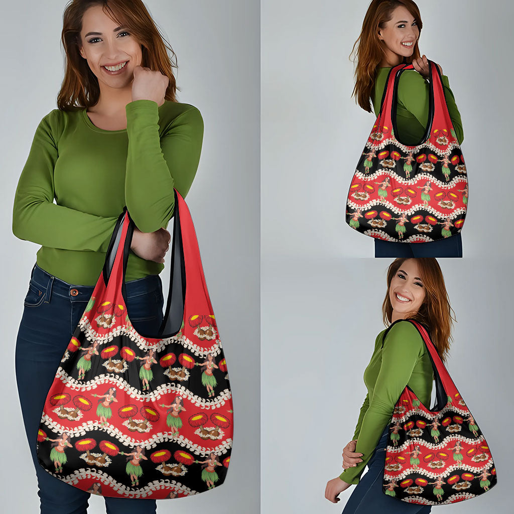 Uliuli Hawaii Makahiki Grocery Bag Hawaiian Puakenikeni Lei Hula Girl Red Version LT14 - Polynesian Pride