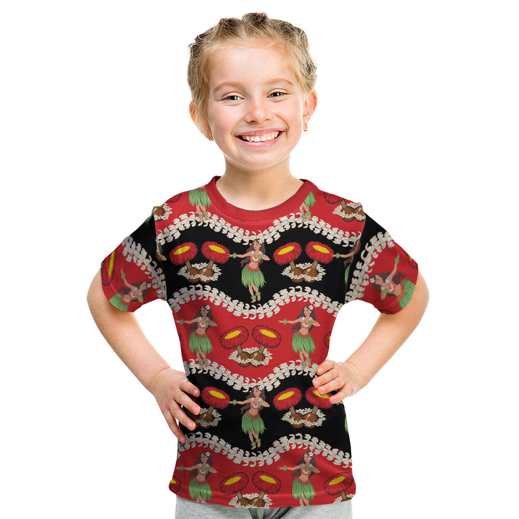 Uliuli Hawaii Makahiki Kid T Shirt Hawaiian Puakenikeni Lei Hula Girl Red Version LT14 Red - Polynesian Pride