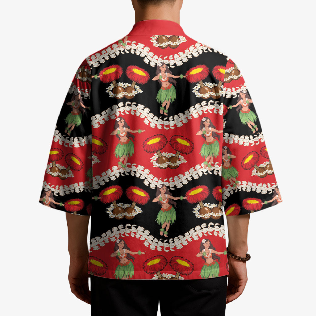 Uliuli Hawaii Makahiki Kimono Hawaiian Puakenikeni Lei Hula Girl Red Version LT14 - Polynesian Pride
