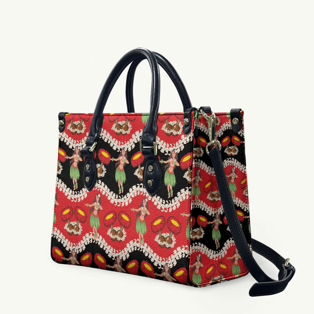 Uliuli Hawaii Makahiki Leather Bag Hawaiian Puakenikeni Lei Hula Girl Red Version LT14 Red - Polynesian Pride