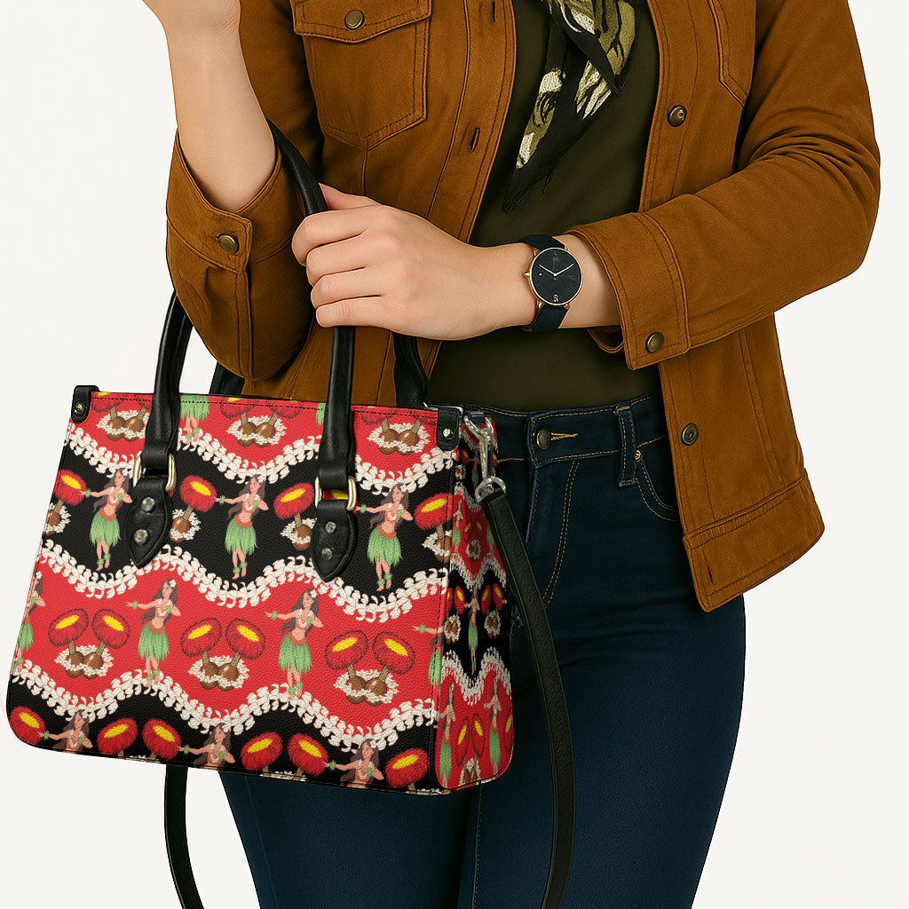 Uliuli Hawaii Makahiki Leather Bag Hawaiian Puakenikeni Lei Hula Girl Red Version LT14 - Polynesian Pride