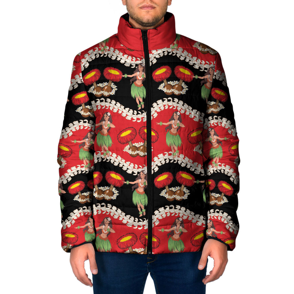 Uliuli Hawaii Makahiki Padded Jacket Hawaiian Puakenikeni Lei Hula Girl Red Version LT14 Men Red - Polynesian Pride