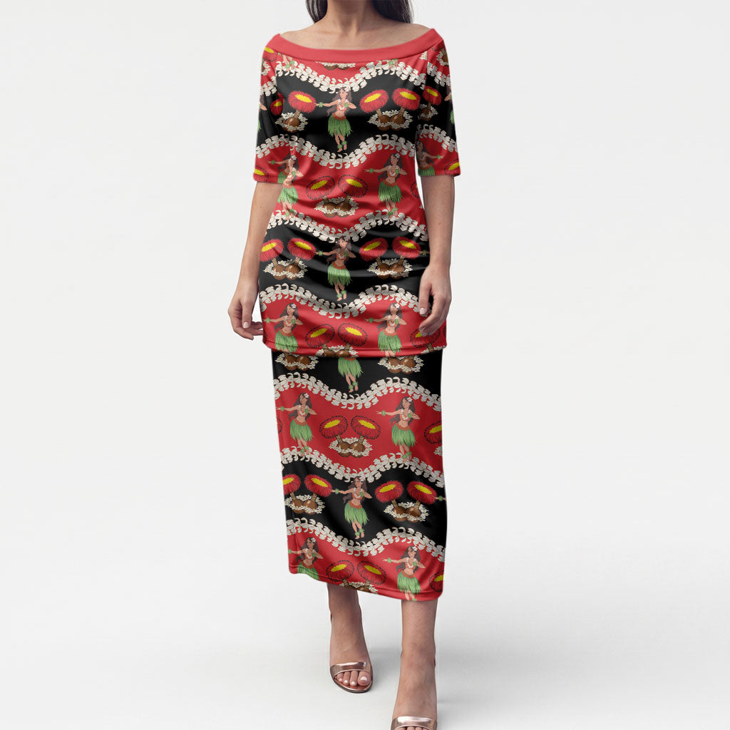 Uliuli Hawaii Makahiki Puletasi Hawaiian Puakenikeni Lei Hula Girl Red Version LT14 Long Dress Red - Polynesian Pride
