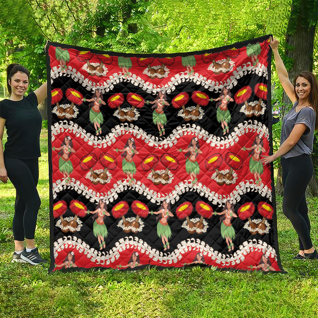 Uliuli Hawaii Makahiki Quilt Hawaiian Puakenikeni Lei Hula Girl Red Version LT14 - Polynesian Pride