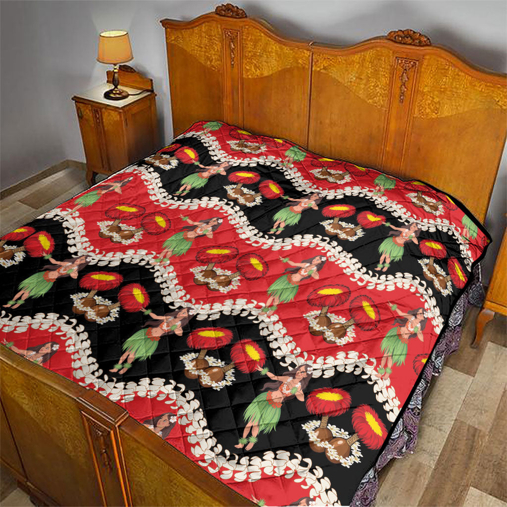 Uliuli Hawaii Makahiki Quilt Hawaiian Puakenikeni Lei Hula Girl Red Version LT14 - Polynesian Pride