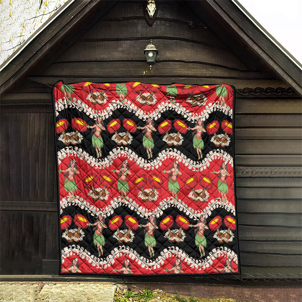 Uliuli Hawaii Makahiki Quilt Hawaiian Puakenikeni Lei Hula Girl Red Version LT14 - Polynesian Pride