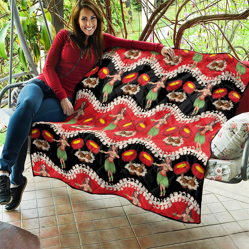 Uliuli Hawaii Makahiki Quilt Hawaiian Puakenikeni Lei Hula Girl Red Version LT14 - Polynesian Pride