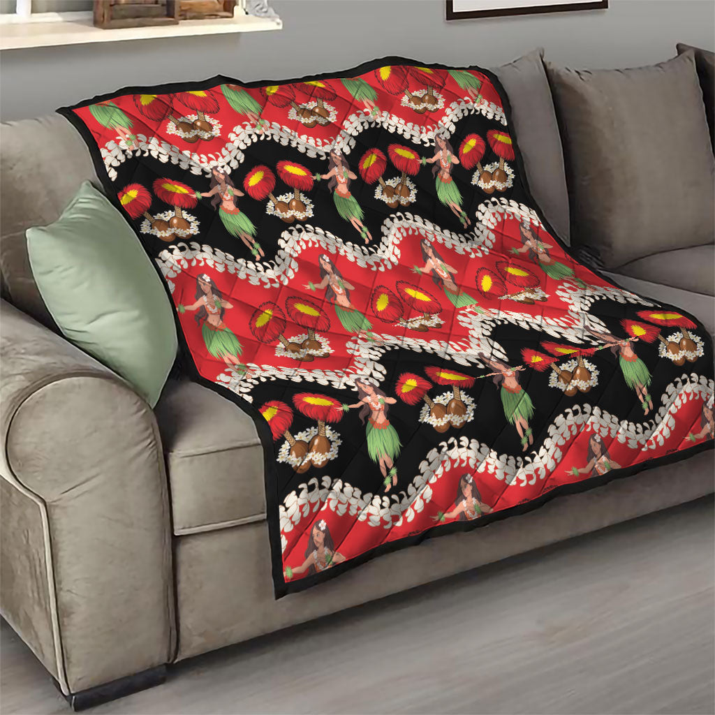 Uliuli Hawaii Makahiki Quilt Hawaiian Puakenikeni Lei Hula Girl Red Version LT14 - Polynesian Pride