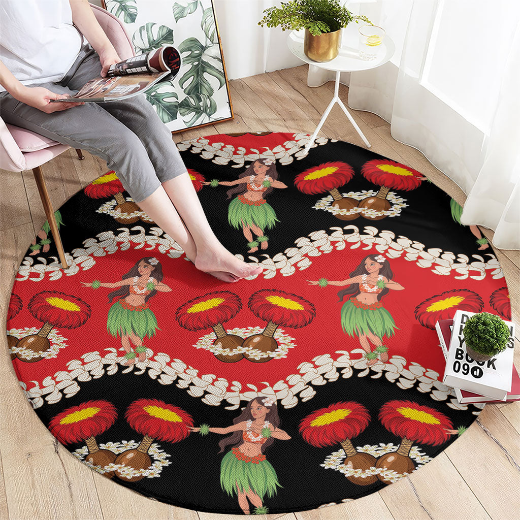 Uliuli Hawaii Makahiki Round Carpet Hawaiian Puakenikeni Lei Hula Girl Red Version LT14 - Polynesian Pride