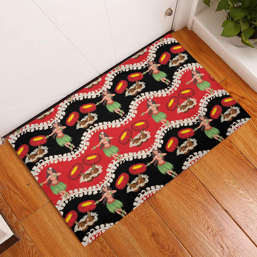 Uliuli Hawaii Makahiki Rubber Doormat Hawaiian Puakenikeni Lei Hula Girl Red Version LT14 - Polynesian Pride