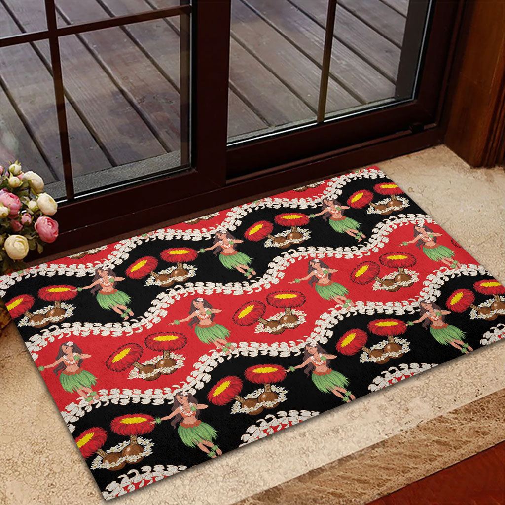 Uliuli Hawaii Makahiki Rubber Doormat Hawaiian Puakenikeni Lei Hula Girl Red Version LT14 - Polynesian Pride