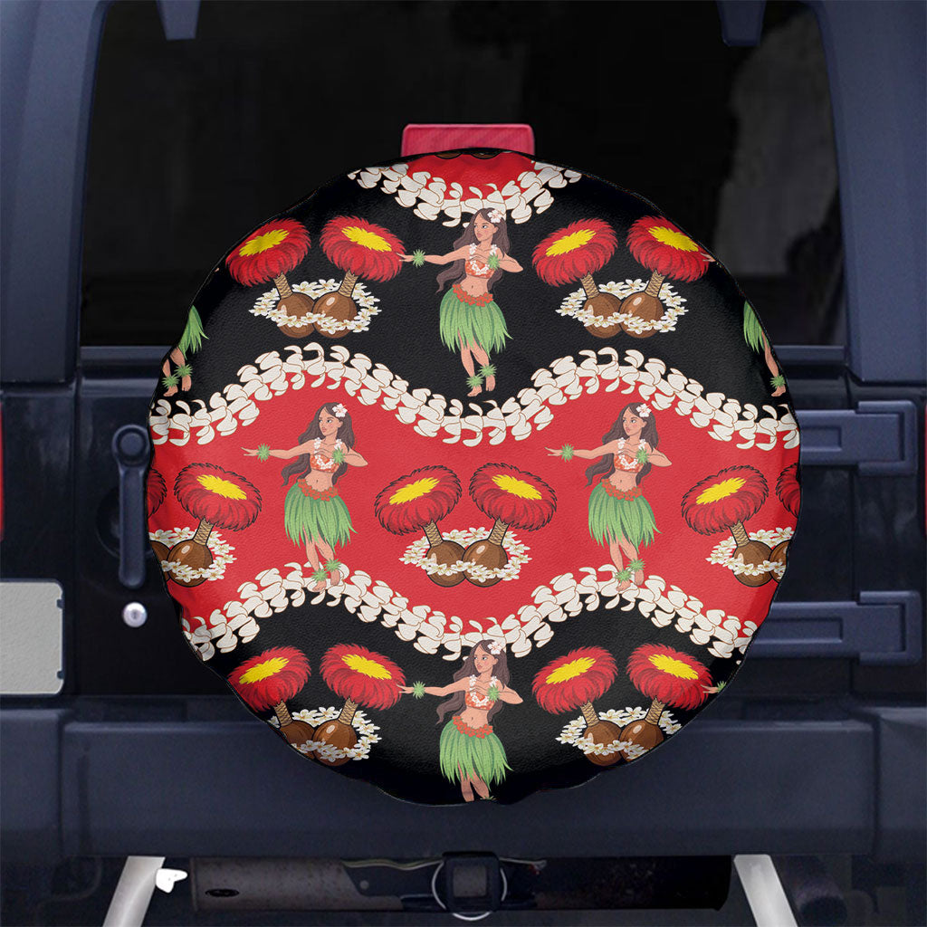 Uliuli Hawaii Makahiki Spare Tire Cover Hawaiian Puakenikeni Lei Hula Girl Red Version