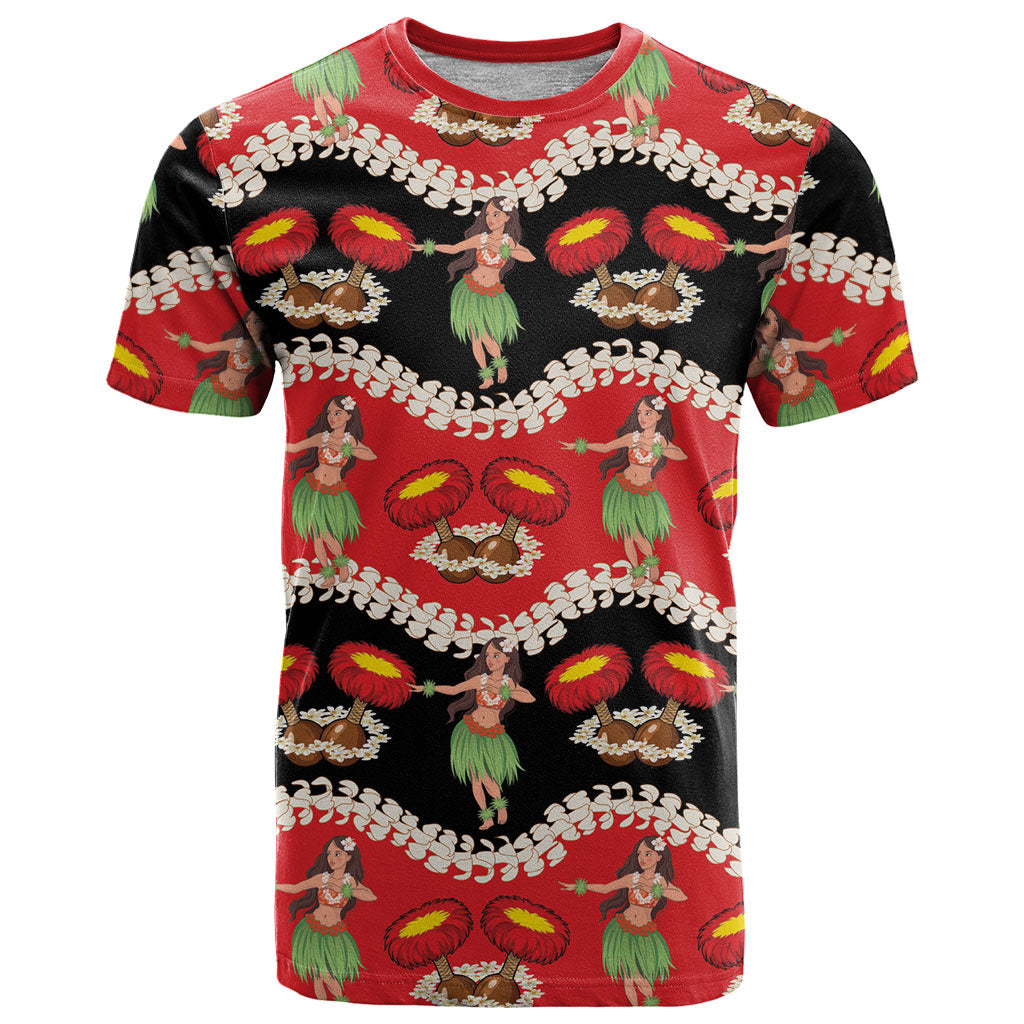 Uliuli Hawaii Makahiki T Shirt Hawaiian Puakenikeni Lei Hula Girl Red Version LT14 Red - Polynesian Pride
