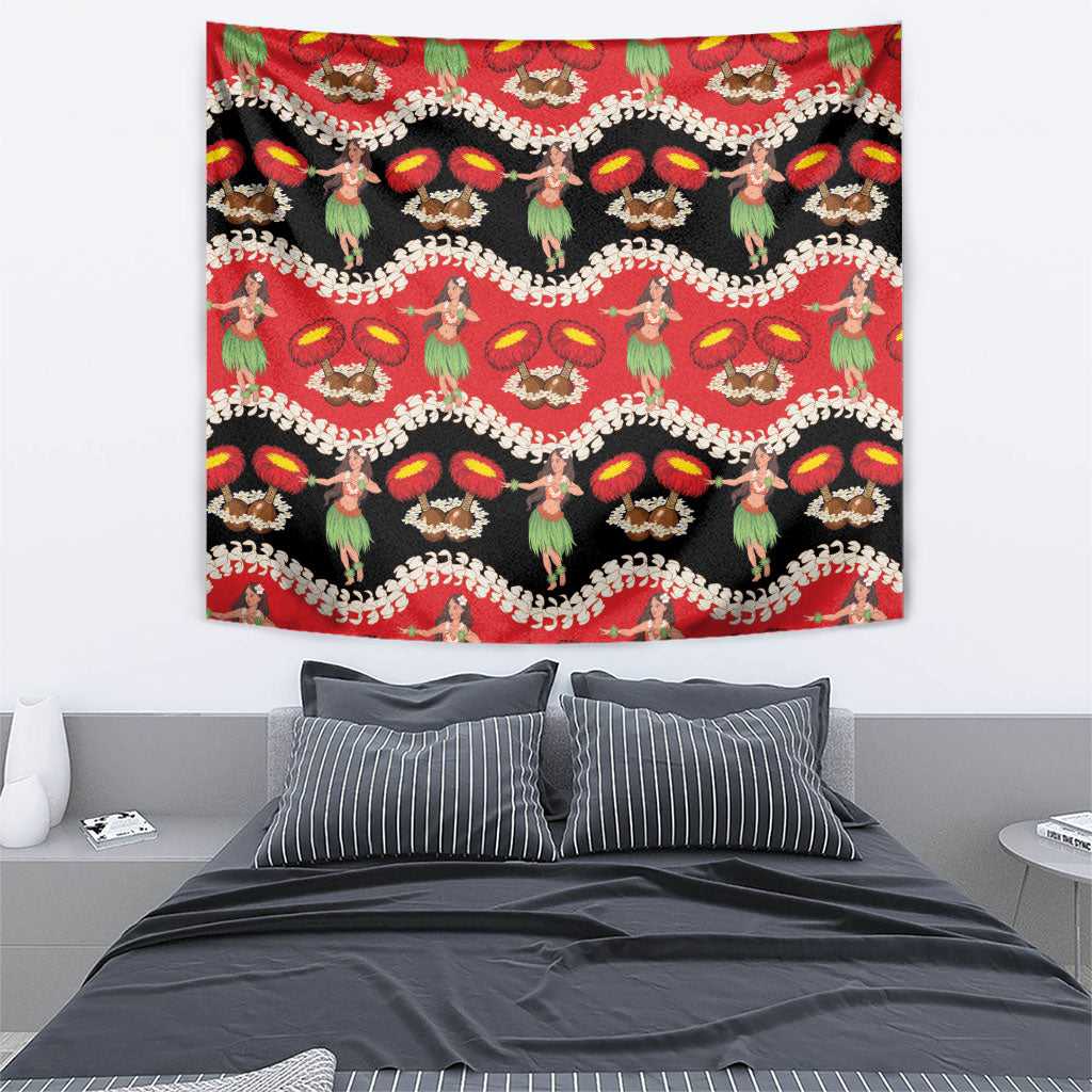 Uliuli Hawaii Makahiki Tapestry Hawaiian Puakenikeni Lei Hula Girl Red Version LT14 - Polynesian Pride