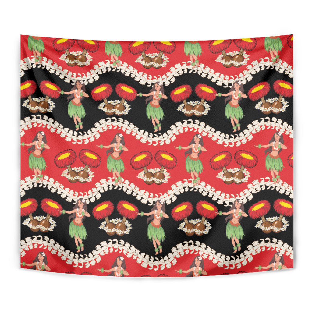 Uliuli Hawaii Makahiki Tapestry Hawaiian Puakenikeni Lei Hula Girl Red Version LT14 - Polynesian Pride