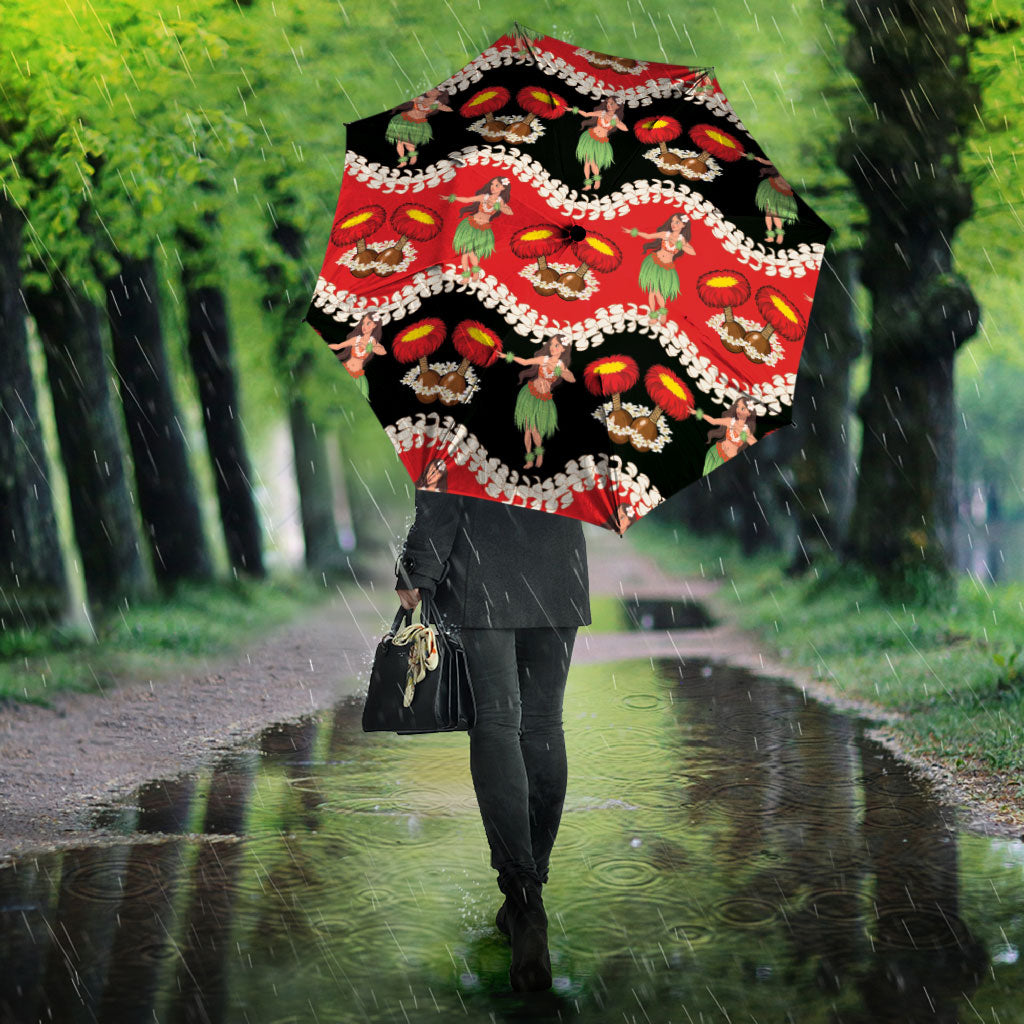 Uliuli Hawaii Makahiki Umbrella Hawaiian Puakenikeni Lei Hula Girl Red Version LT14 - Polynesian Pride