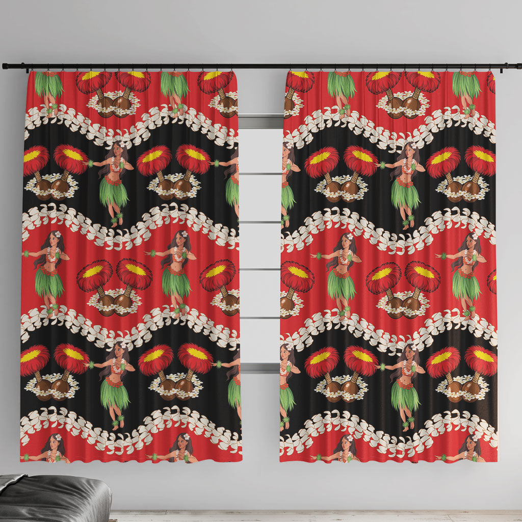 Uliuli Hawaii Makahiki Window Curtain Hawaiian Puakenikeni Lei Hula Girl Red Version LT14 With Hooks Red - Polynesian Pride