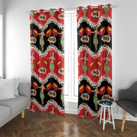 Uliuli Hawaii Makahiki Window Curtain Hawaiian Puakenikeni Lei Hula Girl Red Version LT14 With Grommets Red - Polynesian Pride