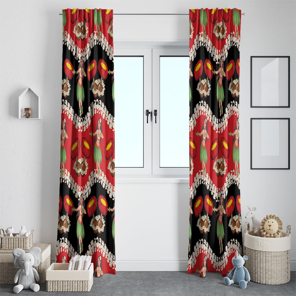 Uliuli Hawaii Makahiki Window Curtain Hawaiian Puakenikeni Lei Hula Girl Red Version LT14 - Polynesian Pride