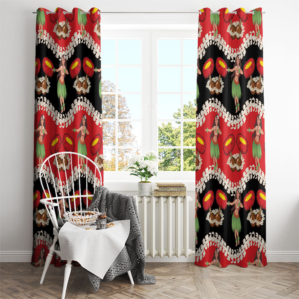 Uliuli Hawaii Makahiki Window Curtain Hawaiian Puakenikeni Lei Hula Girl Red Version LT14 - Polynesian Pride