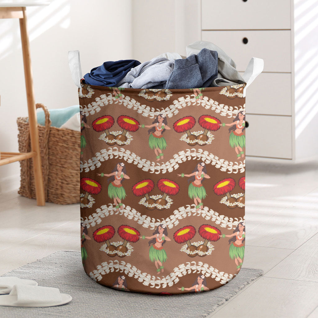 Uliuli Hawaii Makahiki Laundry Basket Hawaiian Puakenikeni Lei Hula Girl Brown Version LT14 Brown - Polynesian Pride