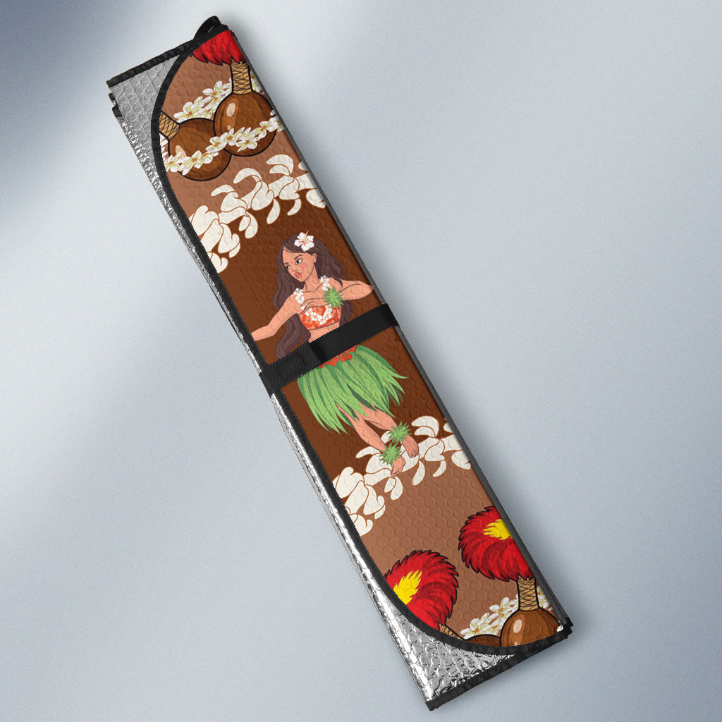 Uliuli Hawaii Makahiki Auto Sun Shade Hawaiian Puakenikeni Lei Hula Girl Brown Version LT14 - Polynesian Pride