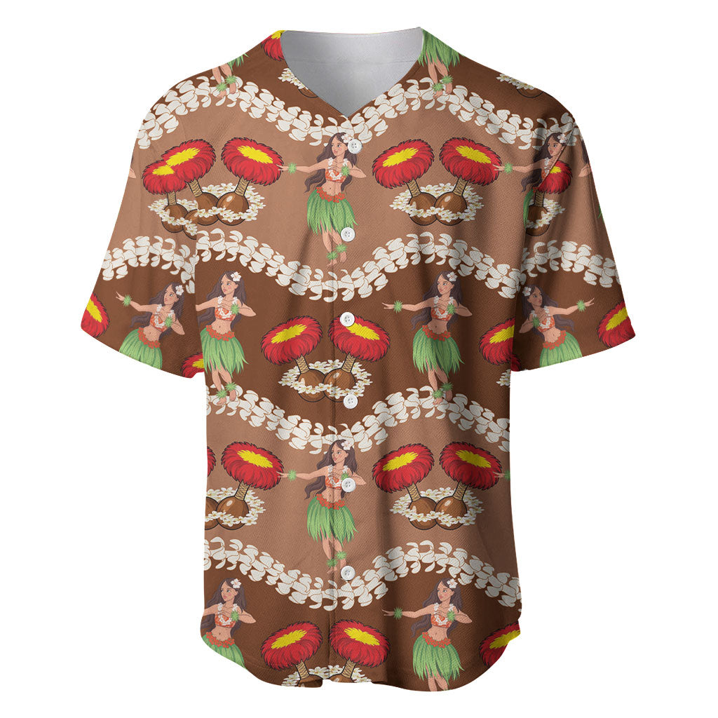 Uliuli Hawaii Makahiki Baseball Jersey Hawaiian Puakenikeni Lei Hula Girl Brown Version LT14 Brown - Polynesian Pride