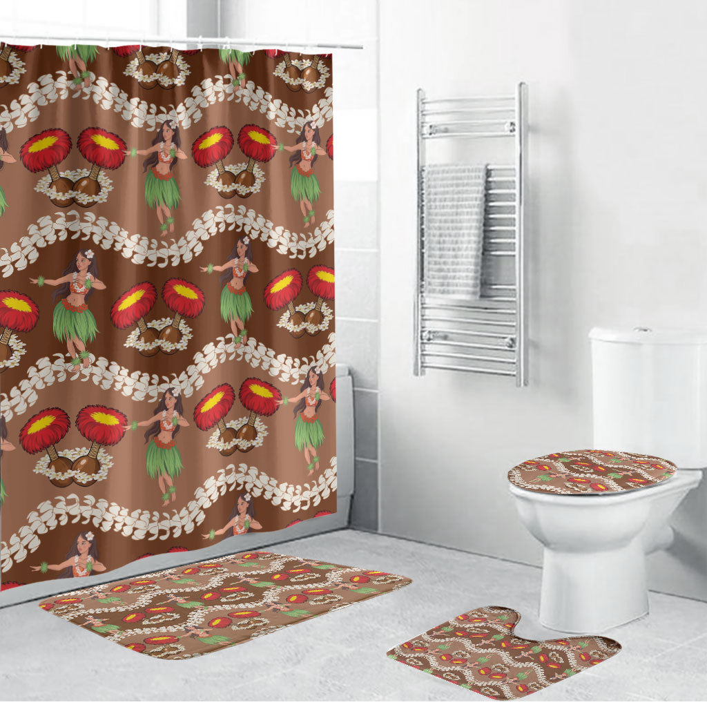 Uliuli Hawaii Makahiki Bathroom Set Hawaiian Puakenikeni Lei Hula Girl Brown Version LT14 Bathroom Set (4 pcs) Brown - Polynesian Pride