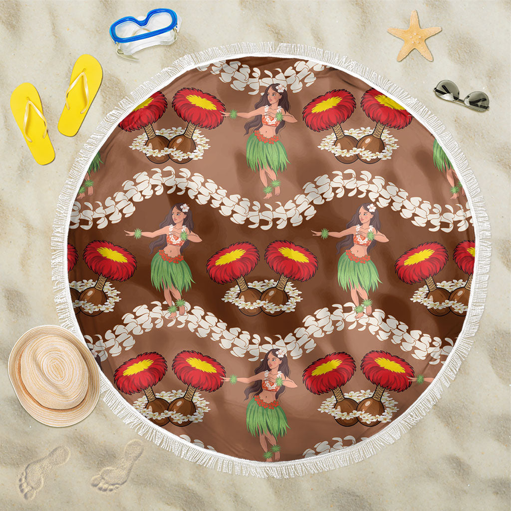 Uliuli Hawaii Makahiki Beach Blanket Hawaiian Puakenikeni Lei Hula Girl Brown Version