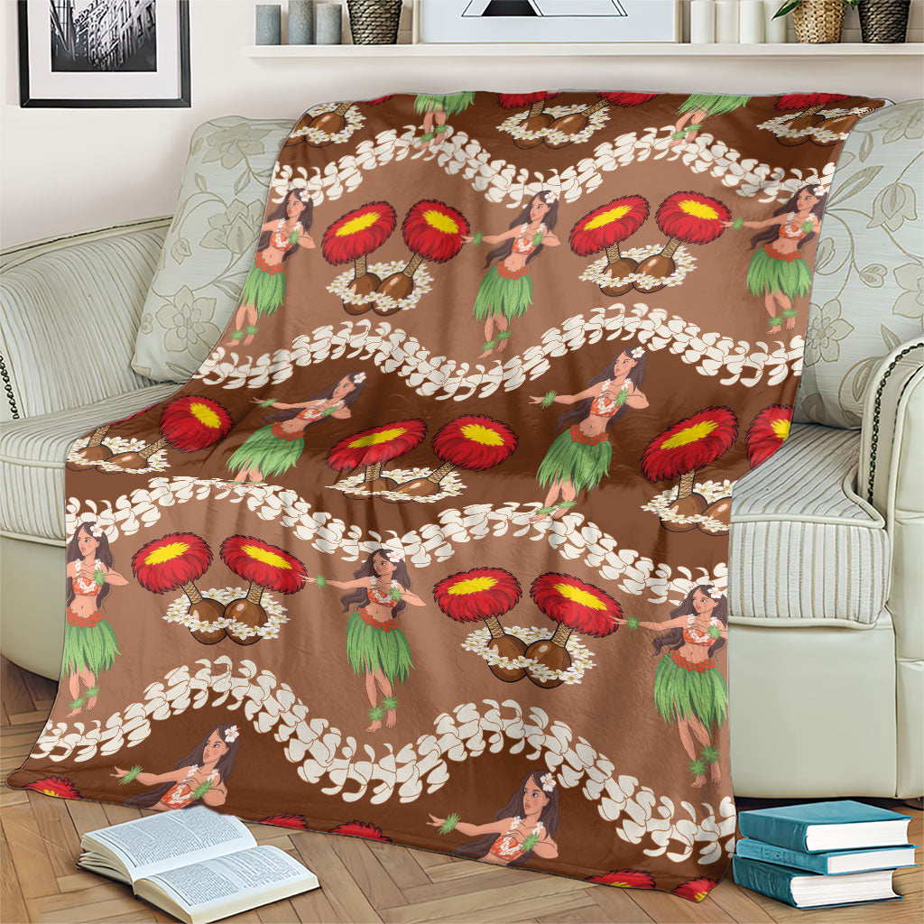 Uliuli Hawaii Makahiki Blanket Hawaiian Puakenikeni Lei Hula Girl Brown Version LT14 - Polynesian Pride