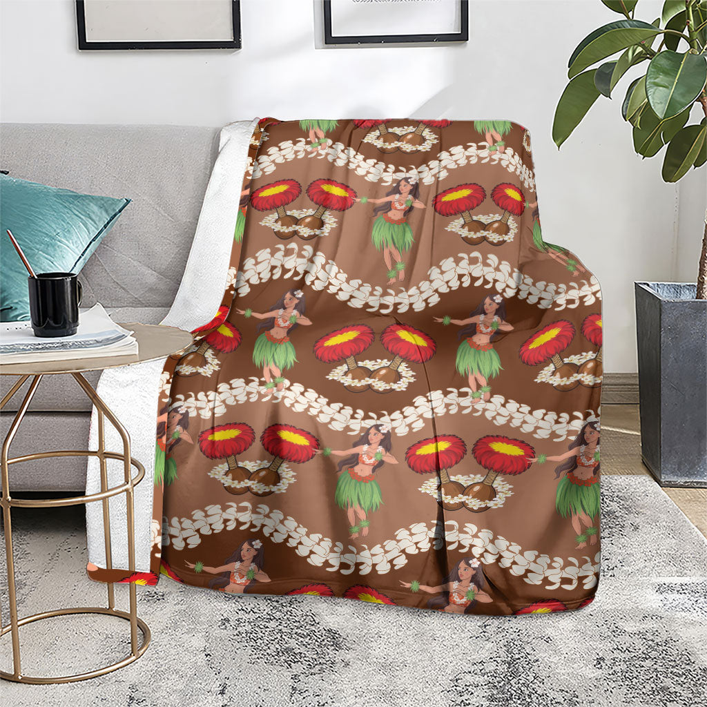 Uliuli Hawaii Makahiki Blanket Hawaiian Puakenikeni Lei Hula Girl Brown Version LT14 - Polynesian Pride