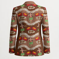 Uliuli Hawaii Makahiki Blazer Hawaiian Puakenikeni Lei Hula Girl Brown Version LT14 - Polynesian Pride