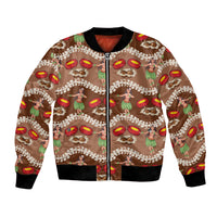 Uliuli Hawaii Makahiki Bomber Jacket Hawaiian Puakenikeni Lei Hula Girl Brown Version LT14 Unisex Brown - Polynesian Pride