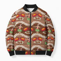Uliuli Hawaii Makahiki Bomber Puffer Jacket Hawaiian Puakenikeni Lei Hula Girl Brown Version LT14 Unisex Brown - Polynesian Pride