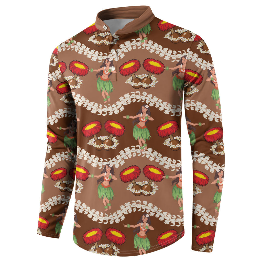Uliuli Hawaii Makahiki Button Sweatshirt Hawaiian Puakenikeni Lei Hula Girl Brown Version LT14 - Polynesian Pride
