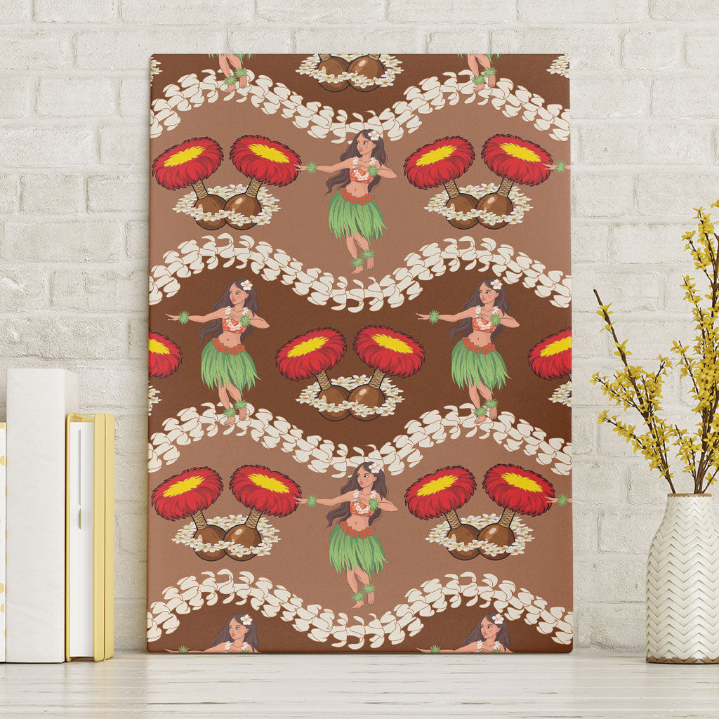 Uliuli Hawaii Makahiki Canvas Wall Art Hawaiian Puakenikeni Lei Hula Girl Brown Version LT14 Without Frame Brown - Polynesian Pride
