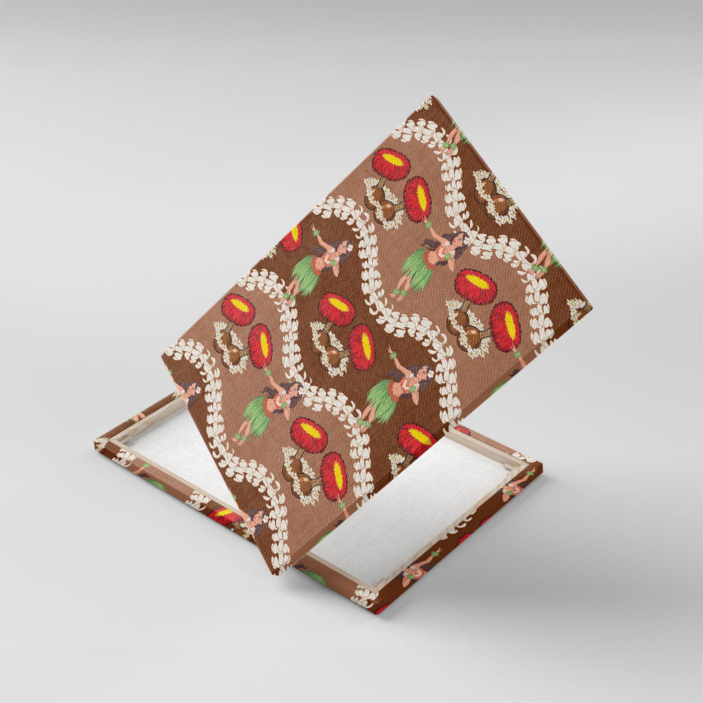 Uliuli Hawaii Makahiki Canvas Wall Art Hawaiian Puakenikeni Lei Hula Girl Brown Version LT14 With Frame Brown - Polynesian Pride