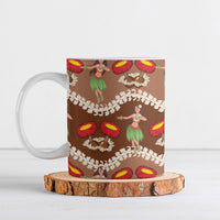 Uliuli Hawaii Makahiki Ceramic Mug Hawaiian Puakenikeni Lei Hula Girl Brown Version LT14 Brown - Polynesian Pride