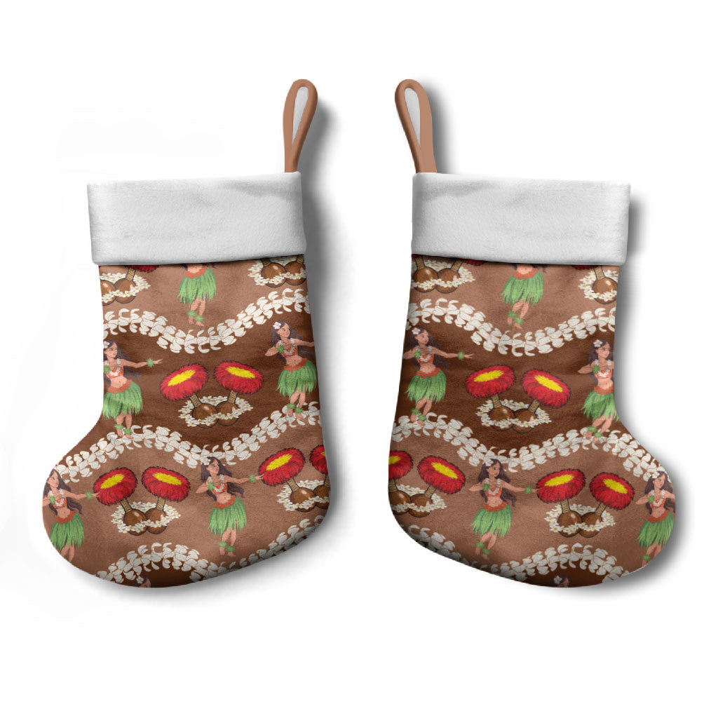 Uliuli Hawaii Makahiki Christmas Stocking Hawaiian Puakenikeni Lei Hula Girl Brown Version LT14 - Polynesian Pride