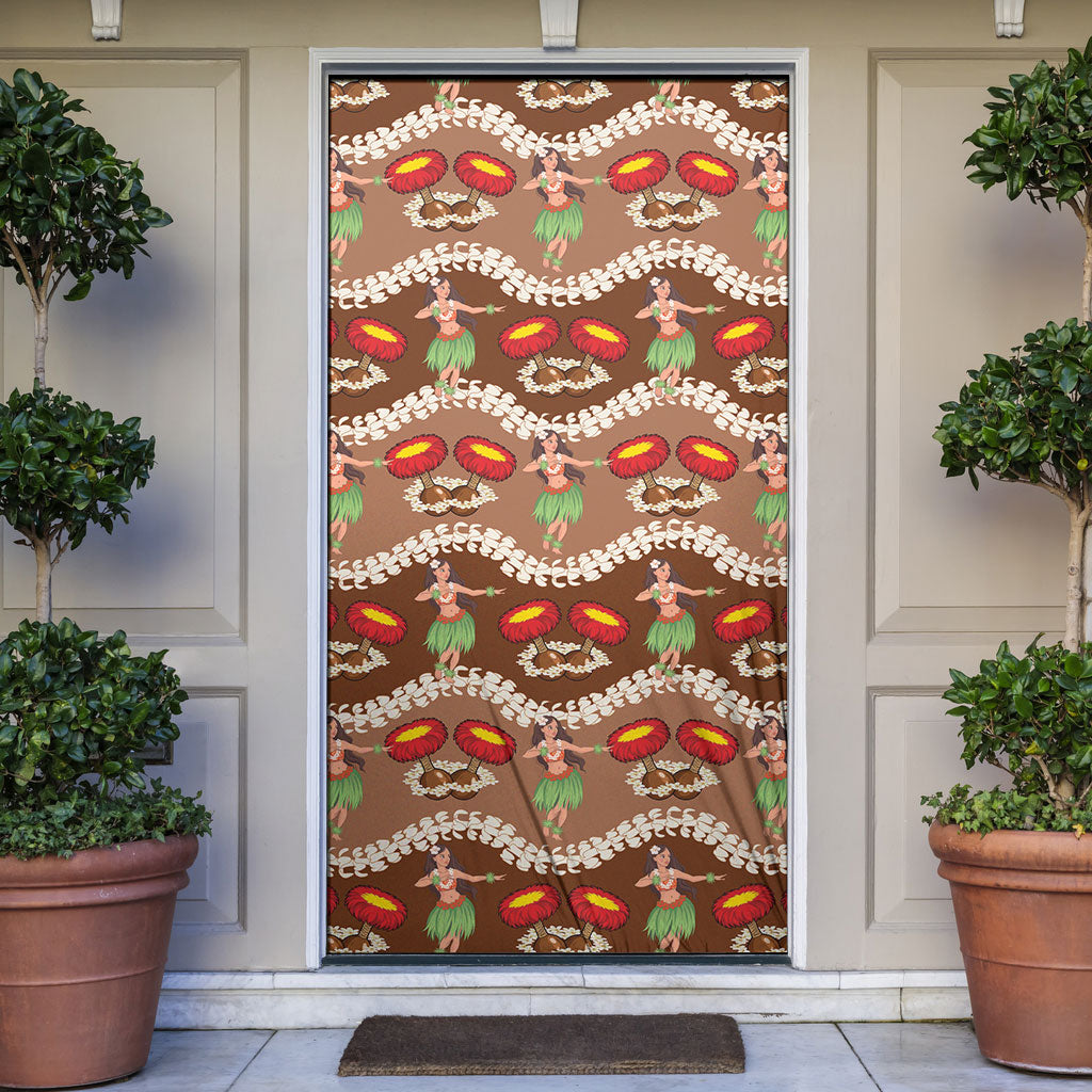 Uliuli Hawaii Makahiki Door Cover Hawaiian Puakenikeni Lei Hula Girl Brown Version