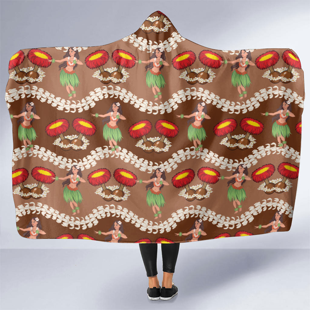 Uliuli Hawaii Makahiki Hooded Blanket Hawaiian Puakenikeni Lei Hula Girl Brown Version LT14 One Size Brown - Polynesian Pride